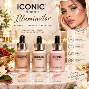 Iconic London Liquid Highlighter 3 Shades Shimmer Glow