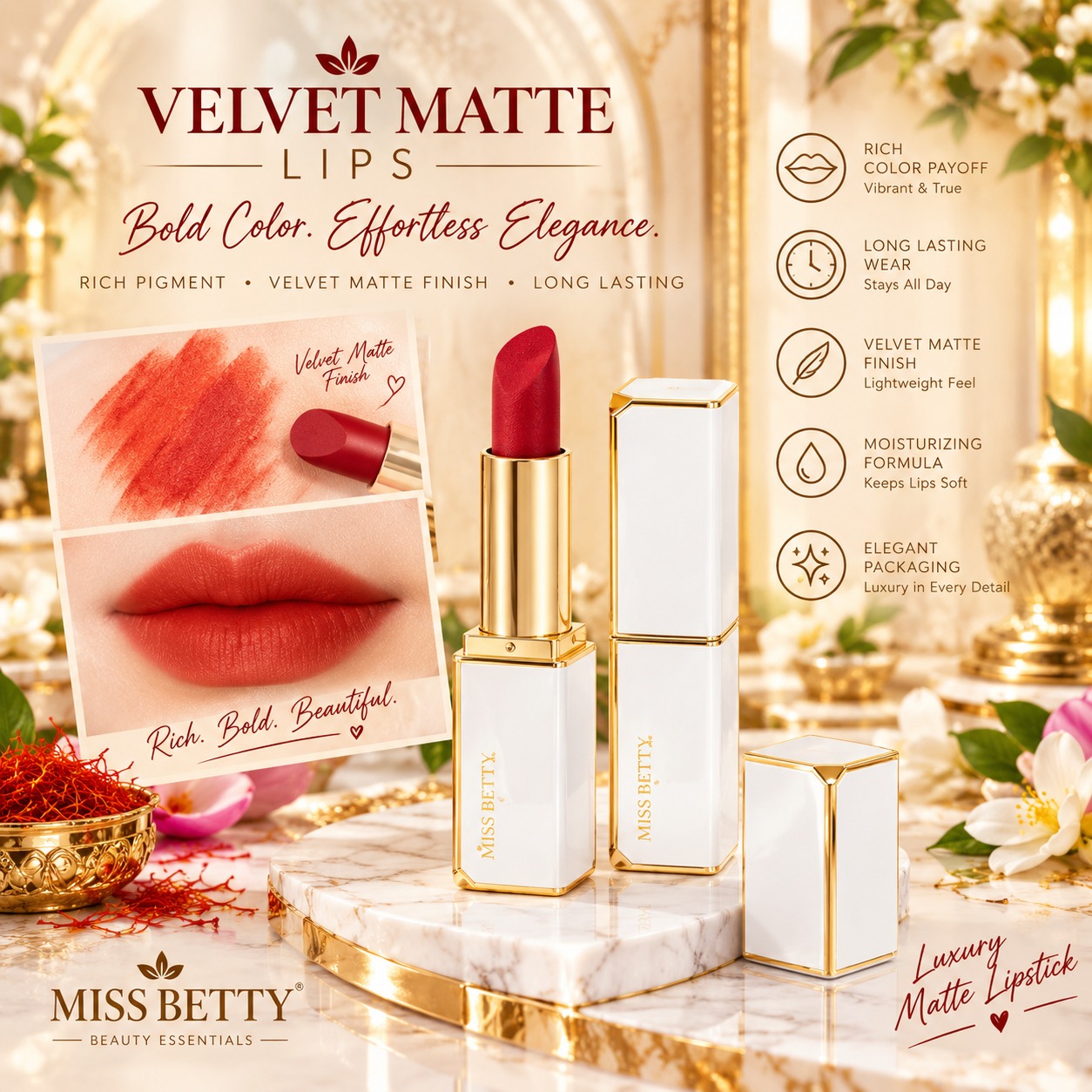 Lipstick Set Gold White Premium Long Lasting